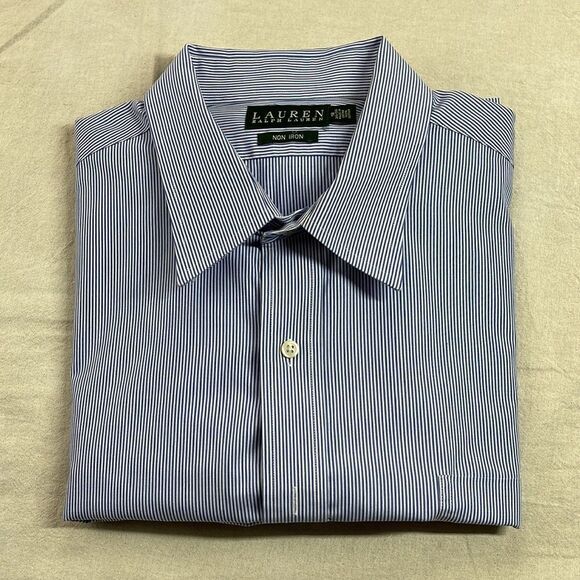 Lauren Ralph Lauren Dress Shirt‎ 18 34/35 Blue Pinstripe Long Sleeve Button Down - Picture 1 of 12
